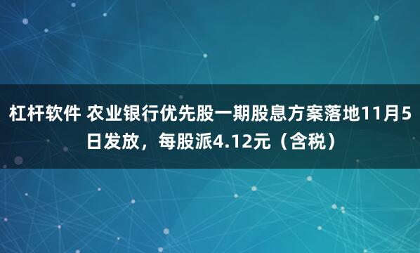 杠杆软件 农业银行优先股一期股息方案落地11月5日发放，每股派4.12元（含税）