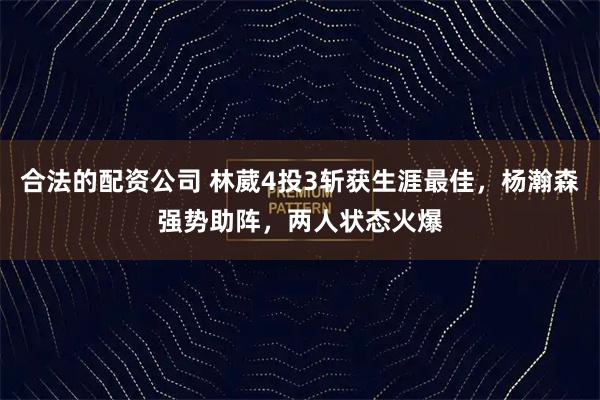 合法的配资公司 林葳4投3斩获生涯最佳，杨瀚森强势助阵，两人状态火爆